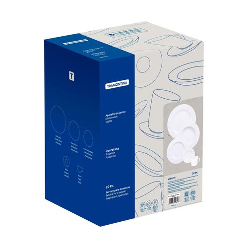 Aparelho de Jantar 20 Peças Tramontina Vibrare em Porcelana Decorada