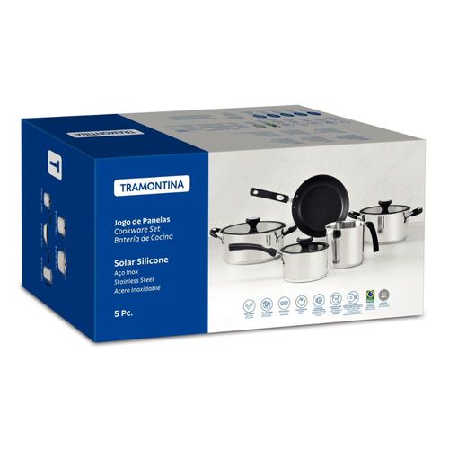 Jogo de Panelas Tramontina Solar Silicone em Aço Inox com Fundo Triplo 5 Peças