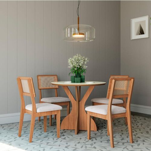 Cadeira em MDF Freijó Assento Estofado Bege Rústico e Encosto com Tela Dalla Costa