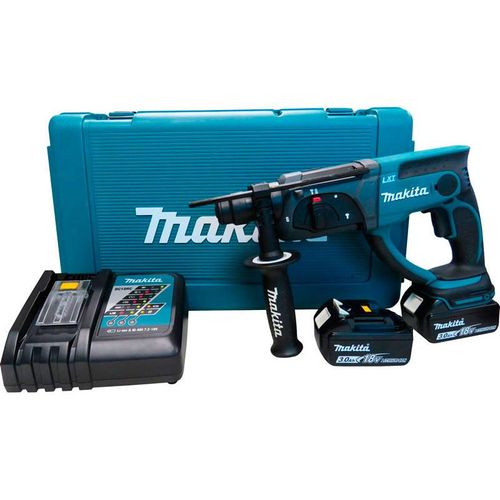 Martelete combinado sds plus sem fio 18v força 1,9j com baterias carregador maleta dhr202rfe makita