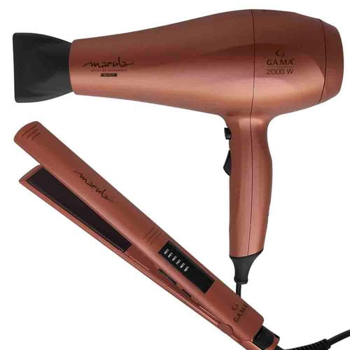 Kit secador e prancha de cabelo led marula bivolt
